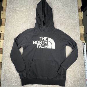 The North Face Hoodie Womens Small Black White Fleece Pullover Graphic Half Dome